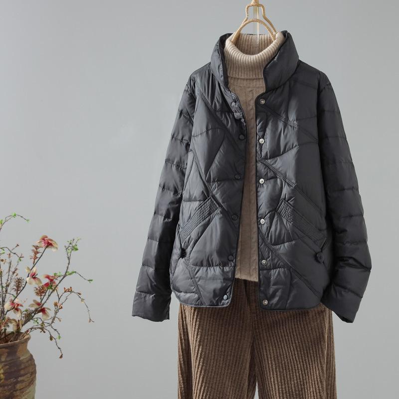 FASHION st-up collar light down jacket women's short new white duck down loose middle-aged mother clothing light foreign jacket