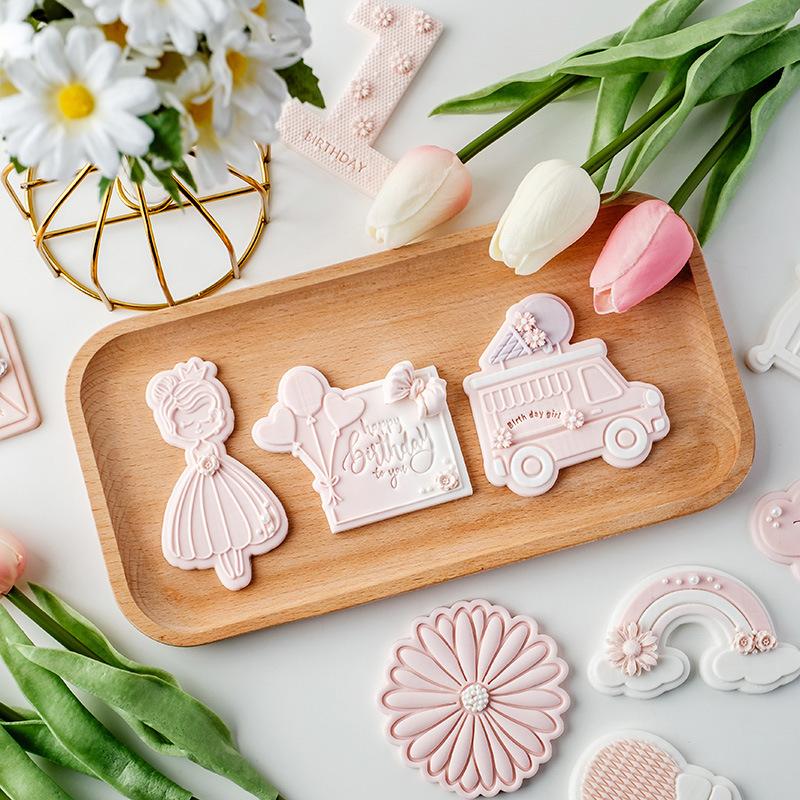 Babyparty-Ausstecher Rosa Prinzessin Mädchen Geburtstag Babybett Kuchen-Dekorationswerkzeuge Fondant Keks Dessert Prägeform Stempel