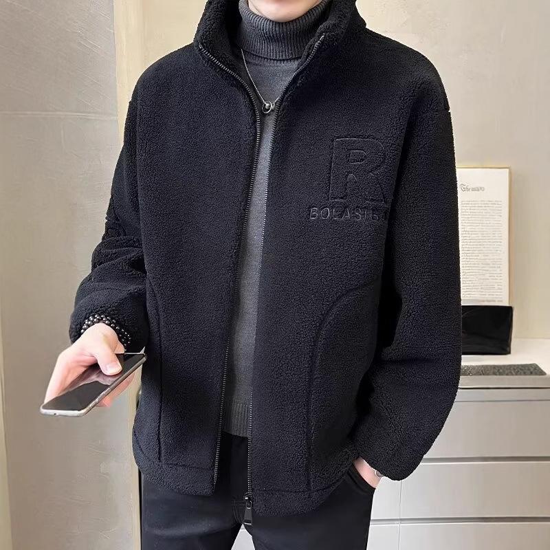 Men's Versatile Fleece Jacket - Classic Solid Color Zip-Up with Stand Collar for Autumn/Winter