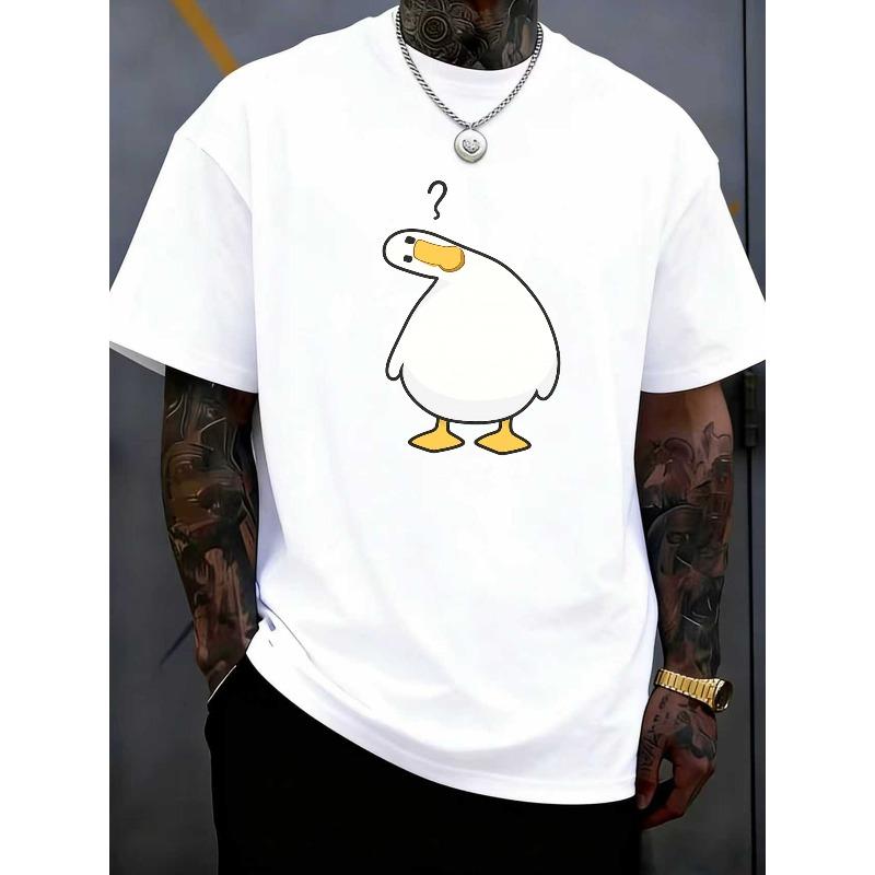 

European sizes Men S Confused Duck Graphic Print Crew Neck T-Shirt | Soft, Medium-Stretch Blend Fabric, Regular Fit, Comfortable and Versatile 4XL білий