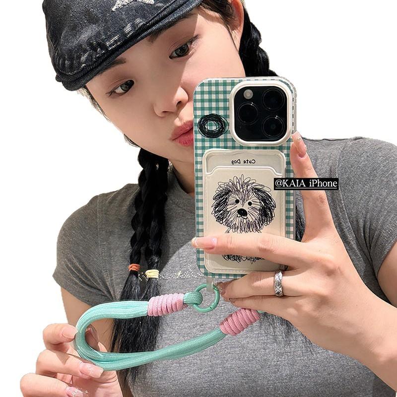 Plaid Puppy Series 11 Card Bag Mobile Phone Case Lanyard Cute Applicable Machine Model 11 Girl 11 Anti-drop Protective Cover
