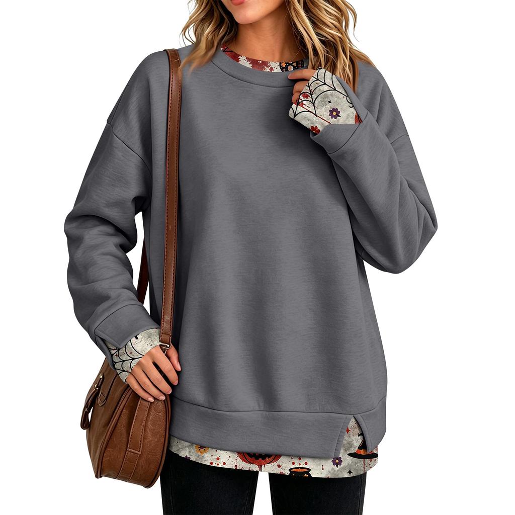 Dam Casual Leopardmönster Tvådelad Långärmad Halsringad Pullover Top