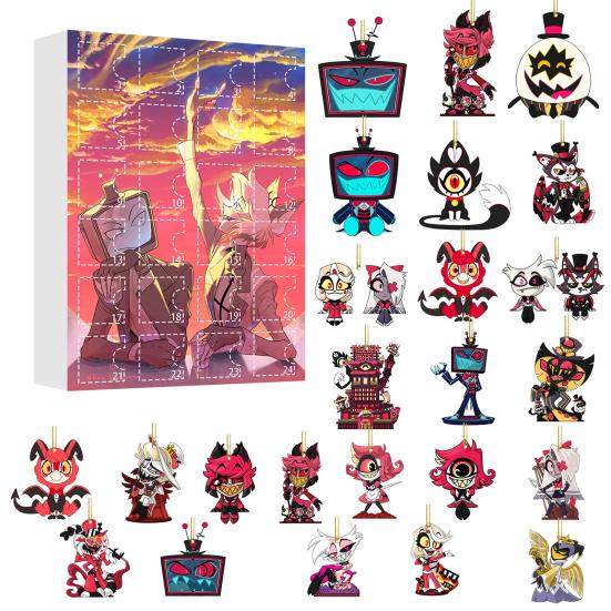 Hazbin Hotel Advent Calendar 24 Day Christmas Countdown Box with Unique Window Design Multifunctional Holiday Decoration for Kids Rooms Houses Cars