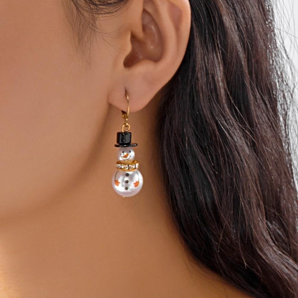 Rhinestone Christmas Earrings Snowflake Xmas Dangle Earrings Fashion Snowman Earrings  Women