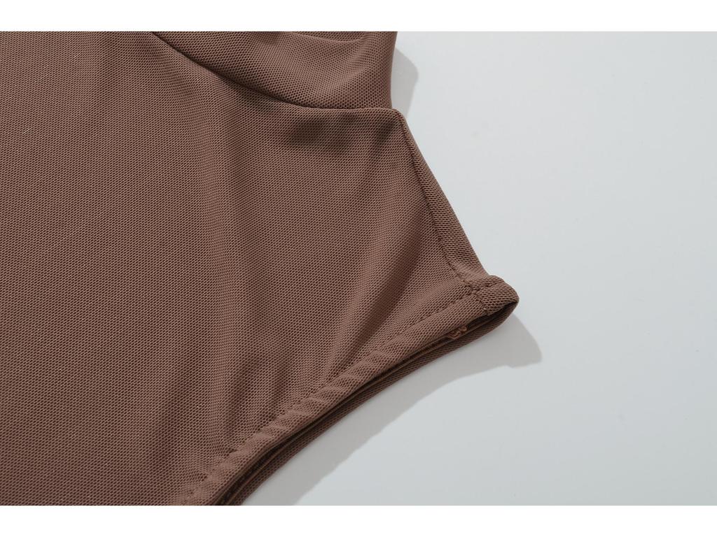 Europäischer & Amerikanischer Stil Netz-Rundhals-Langarm-Bodysuit - Schlankmachend, Sexy, Durchsichtig, Einfarbig Sommer-Layer