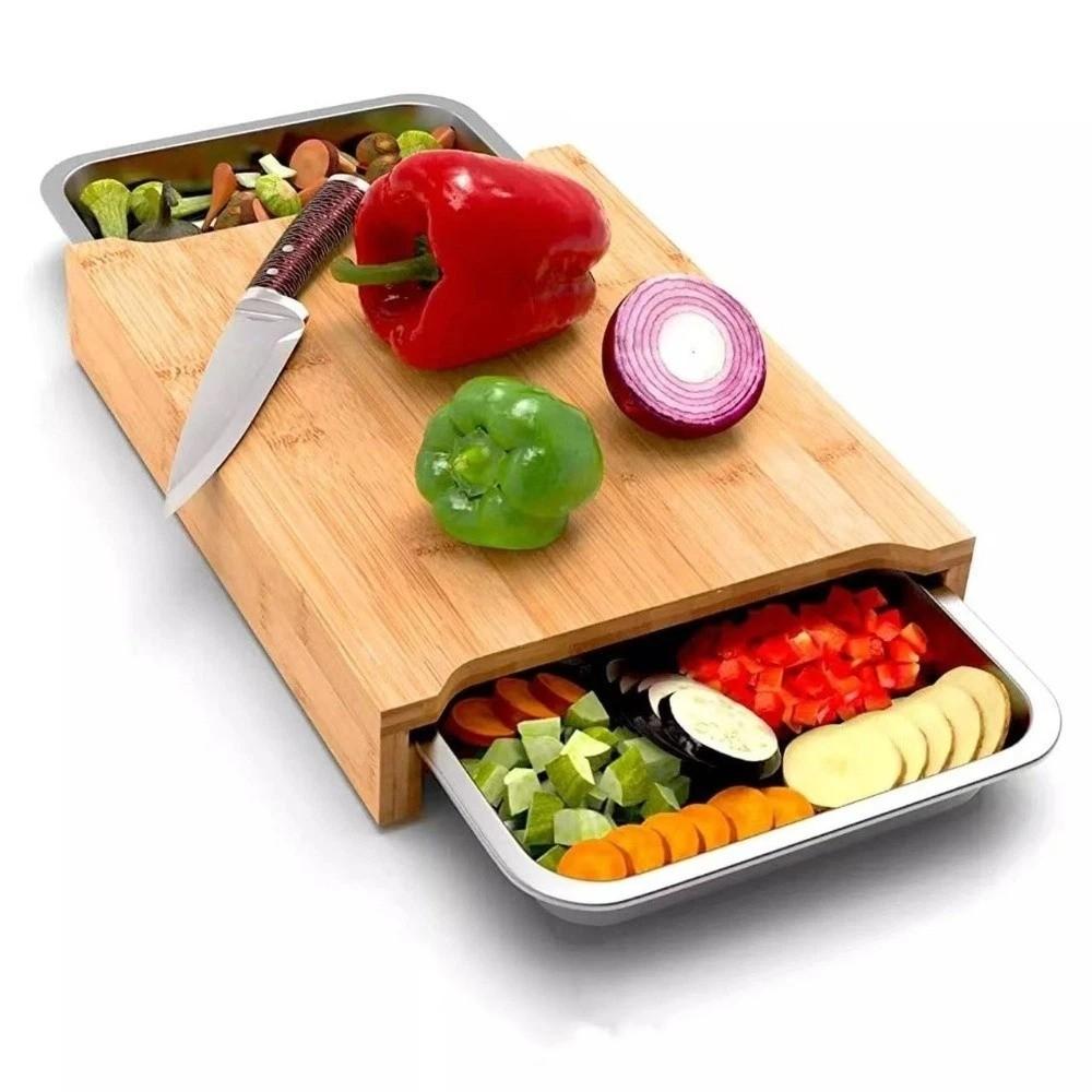 Thickened Wooden Cutting Board with Drawers Chopping Board Durable Bread Cutting Board  Charcuterie