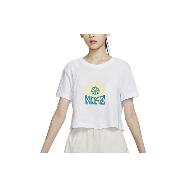 

Новая женская футболка с круглым вырезом Nike Sportswear с цветочной вышивкой, белая FV4231-100 L