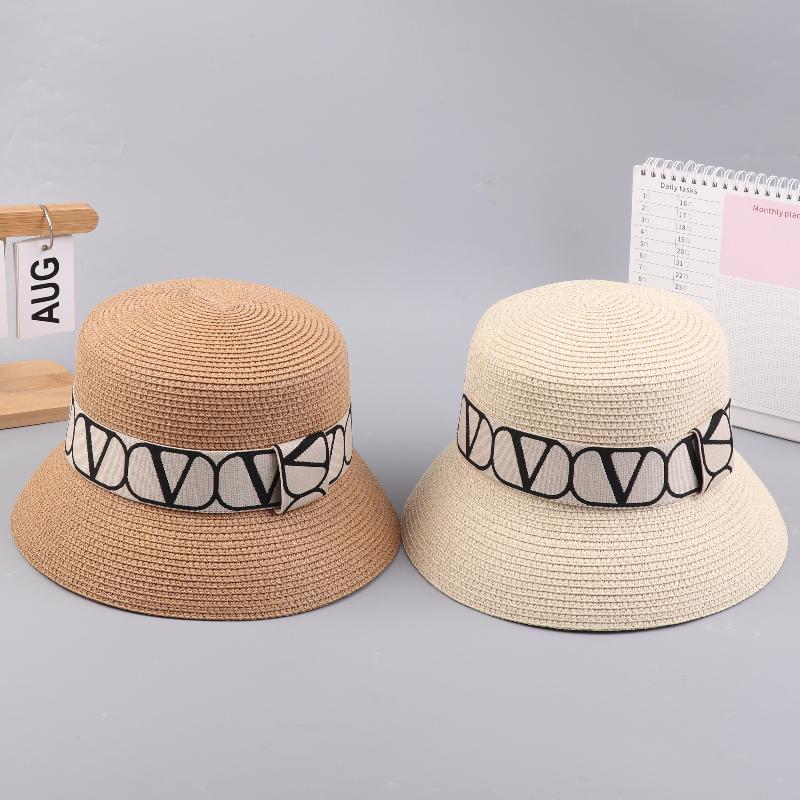 Trendy Letters Woven Fisherman Ladies Simple Straw Hat Sun Hats Outdoor Travel Beach Panama Cap Bucket Hats For Women