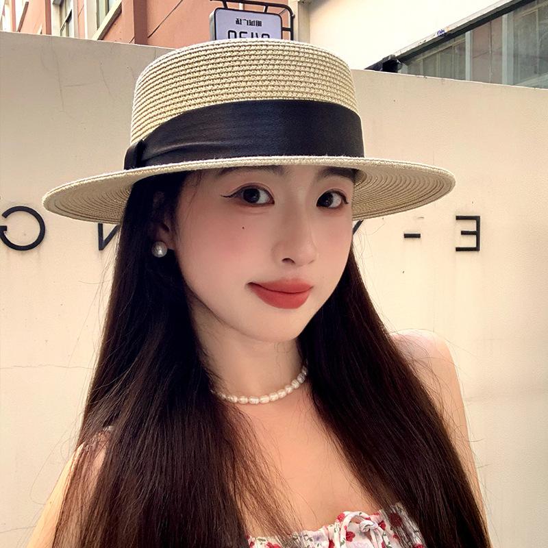 Seaside Beach Straw Hat Children Summer Sun Protection Big Brim Sun Hat Premium Top Hat French Flat Top Straw Hat