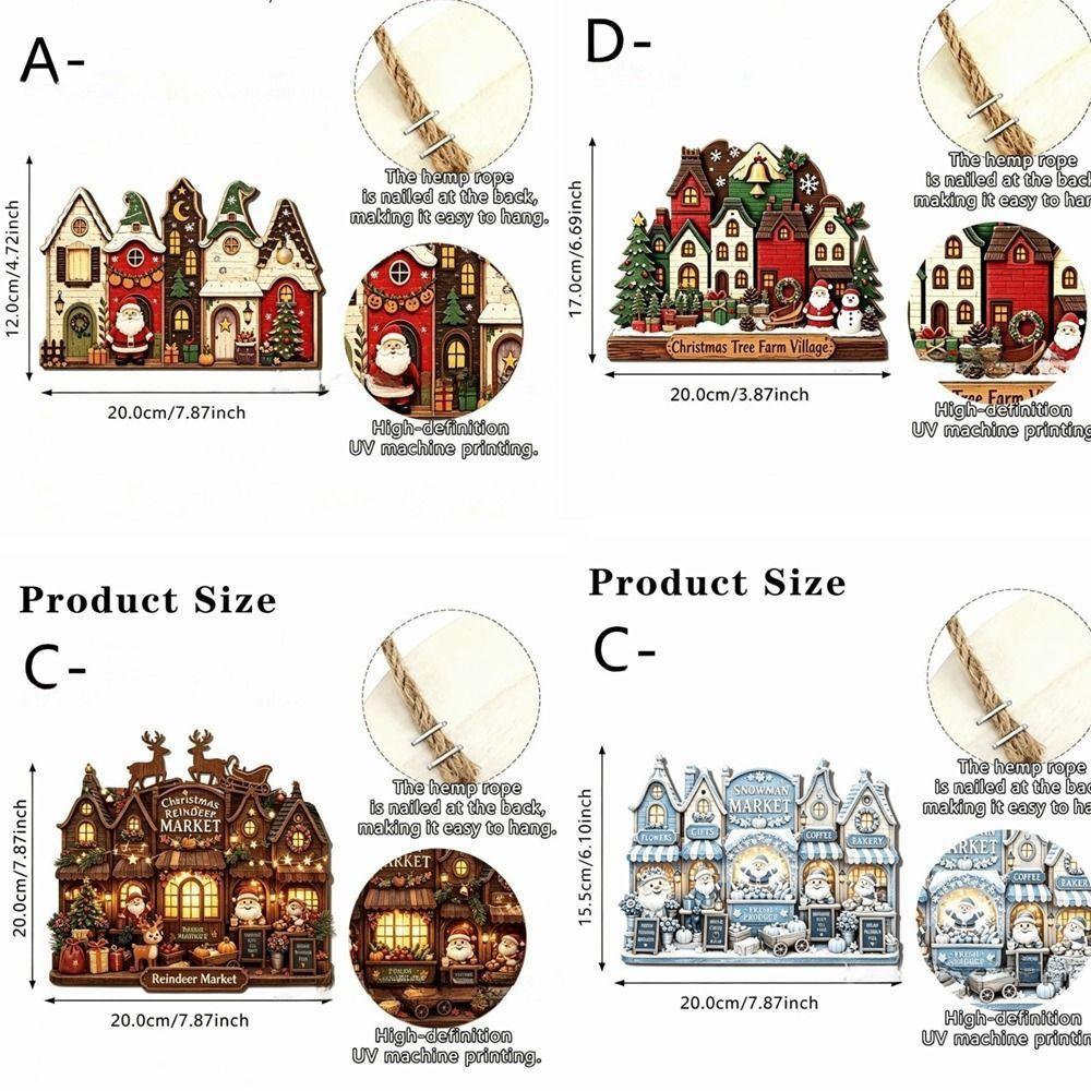 2D Flat Print Christmas Wooden Decoration Sign Snowman Santa Claus Xmas Ornaments Rustic Style Cottage Shape