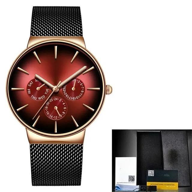 

New Fashion Mens Watches Top Brand Luxury Quartz Watch Men Mesh Steel Waterproof Ultra-thin Wristwatch For Men Sport Clock