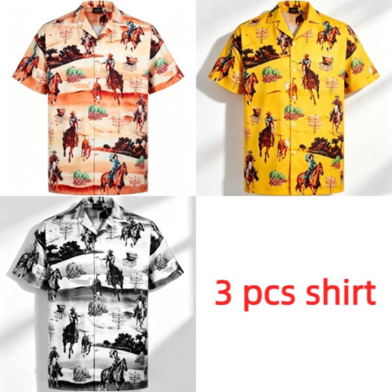 Summer Fashion Beer Hamburger Cat Printing Shirt Hawaiian Beach Vacation Clothing Men's Street Style Shirt Daily Men's and Women's Shirt