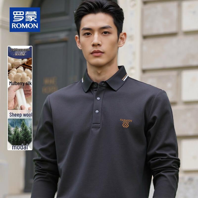 Romon Men s Luxury Blend Embroidered Long-Sleeve Polo Shirt 56/3XL