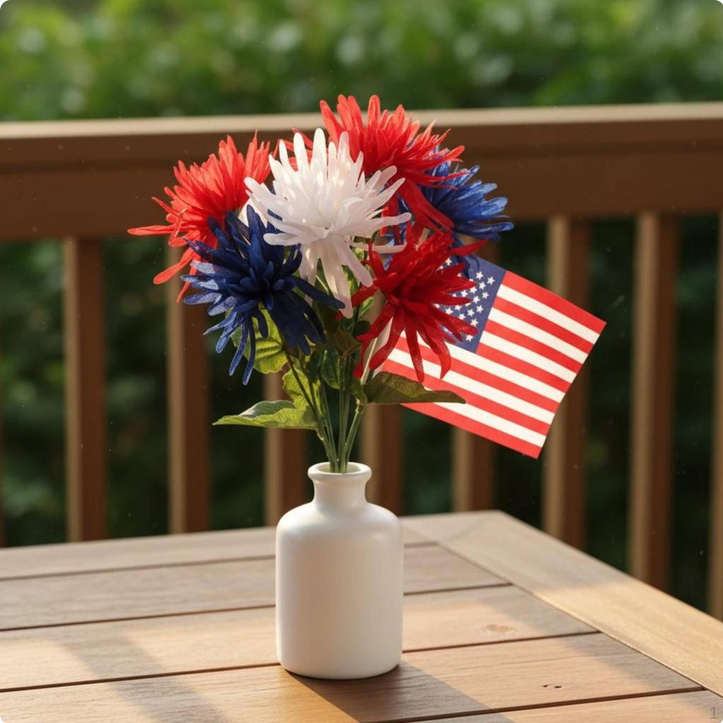 Independence Day Centerpiece Long Tricolor Chrysanthemum Floral Arrangement Reusable Patriotic