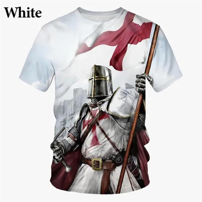 New Knight Templar 3D Printed Men's Fashion T-Shirt, Vintage Cross Pattern, Short Sleeve, Summer Cool Top, Men's Street Style