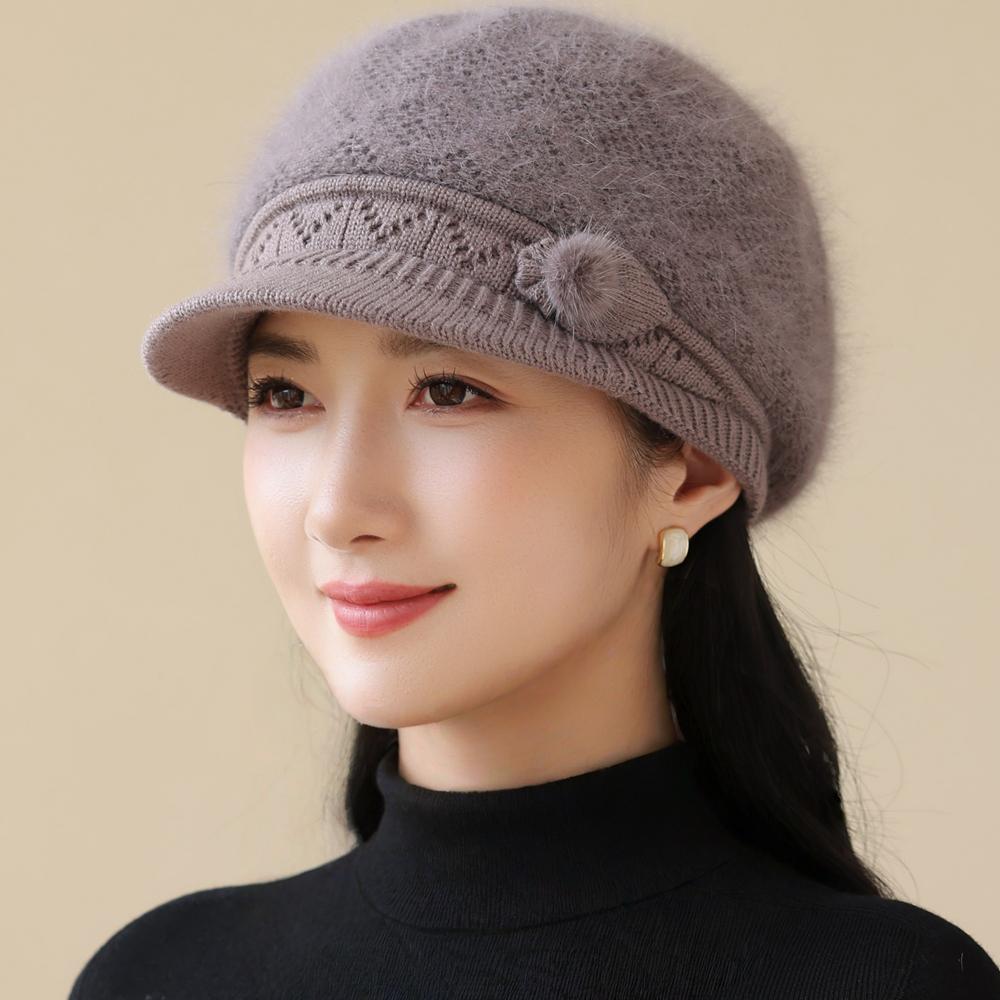 

Жіноча зимова шапка з плюшевою хутряною підкладкою, тепла шапка для жінок, повсякденна, з суміші кролячого хутра, вуличний одяг, модна в язана шапка для вулиці 56cm-60cm хакі