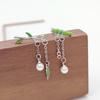 Vintage Women Korean Bamboo Dangle Drop Earrings Pearl Asymmetric Earrings Fashion Jewelry