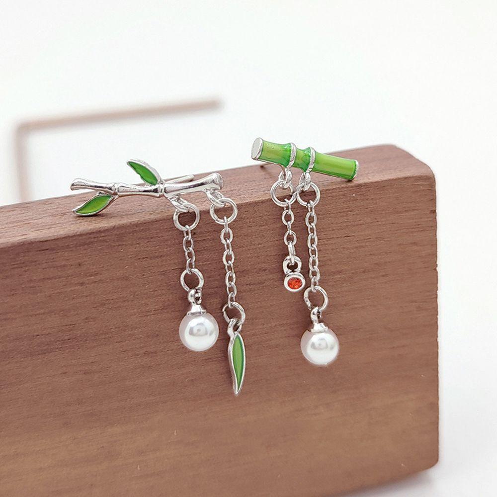 Vintage Women Korean Bamboo Dangle Drop Earrings Pearl Asymmetric Earrings Fashion Jewelry