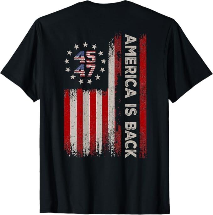 

America Is Back Patriotic American Flag Men Women ON BACK T-Shirt 2XL