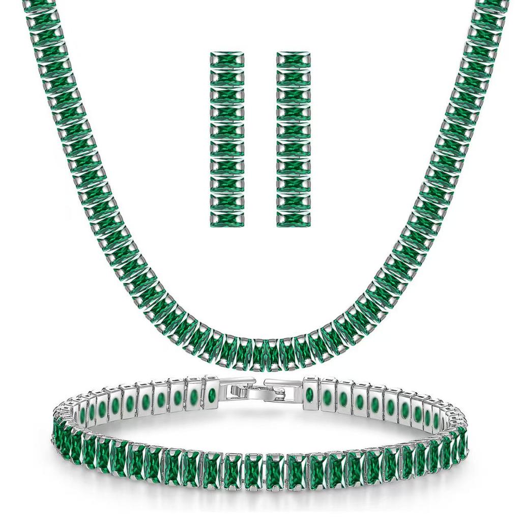 Multi-color Zircon Claw Chain Necklace & Colorful Zircon Choker Bracelet Earrings Set for Women