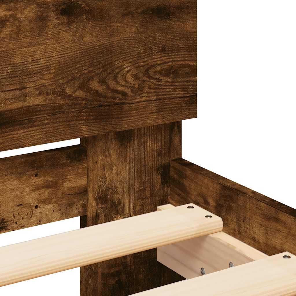Bed Frame with LED Lit Headboard Smoked Oak Finish 150x200 cm