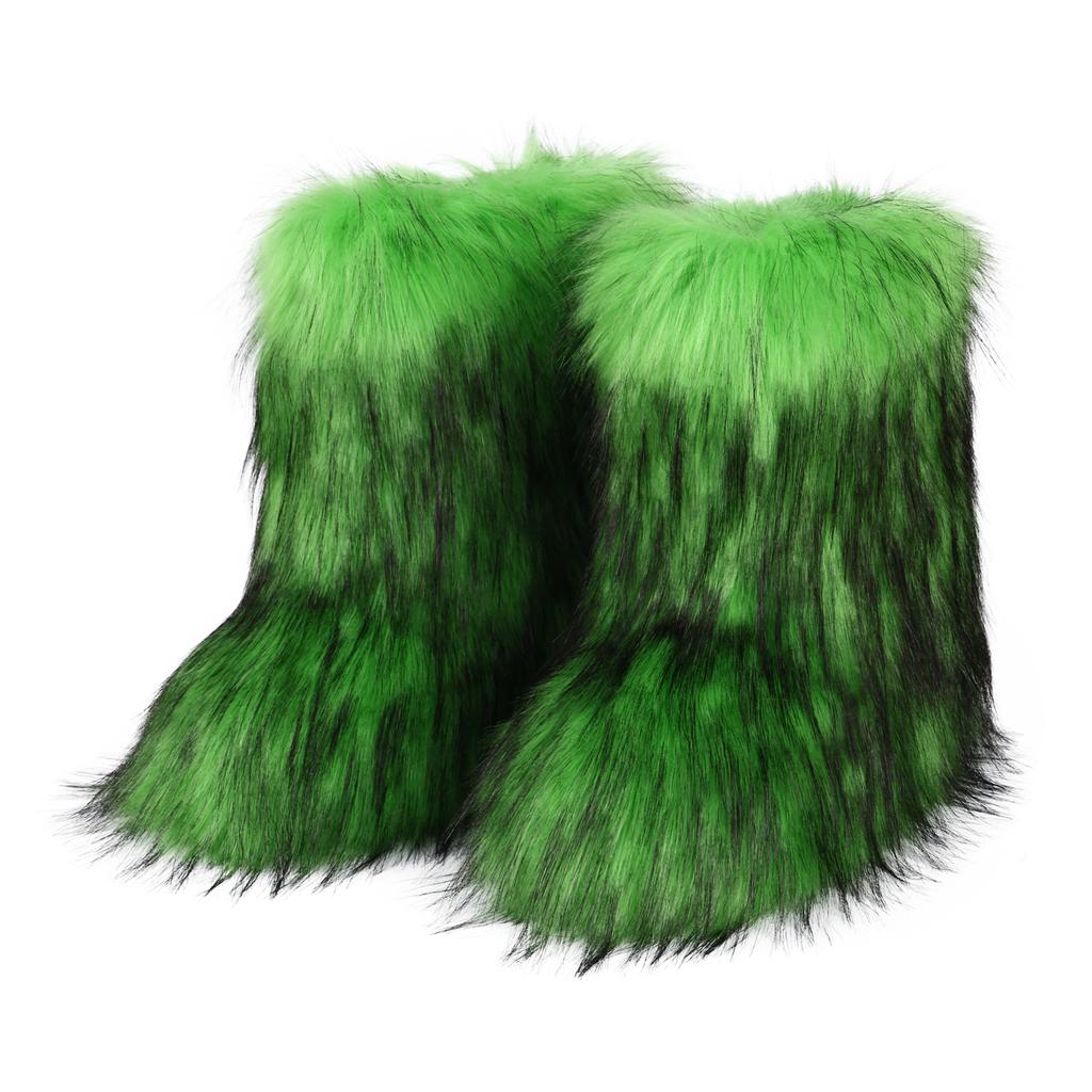 Casual Faux Fox Fur Ankle Boots for Women Winter Warm Plush Short Fur Boots Comfortable Flat Heel Plus Size Snow Boot for Ladies