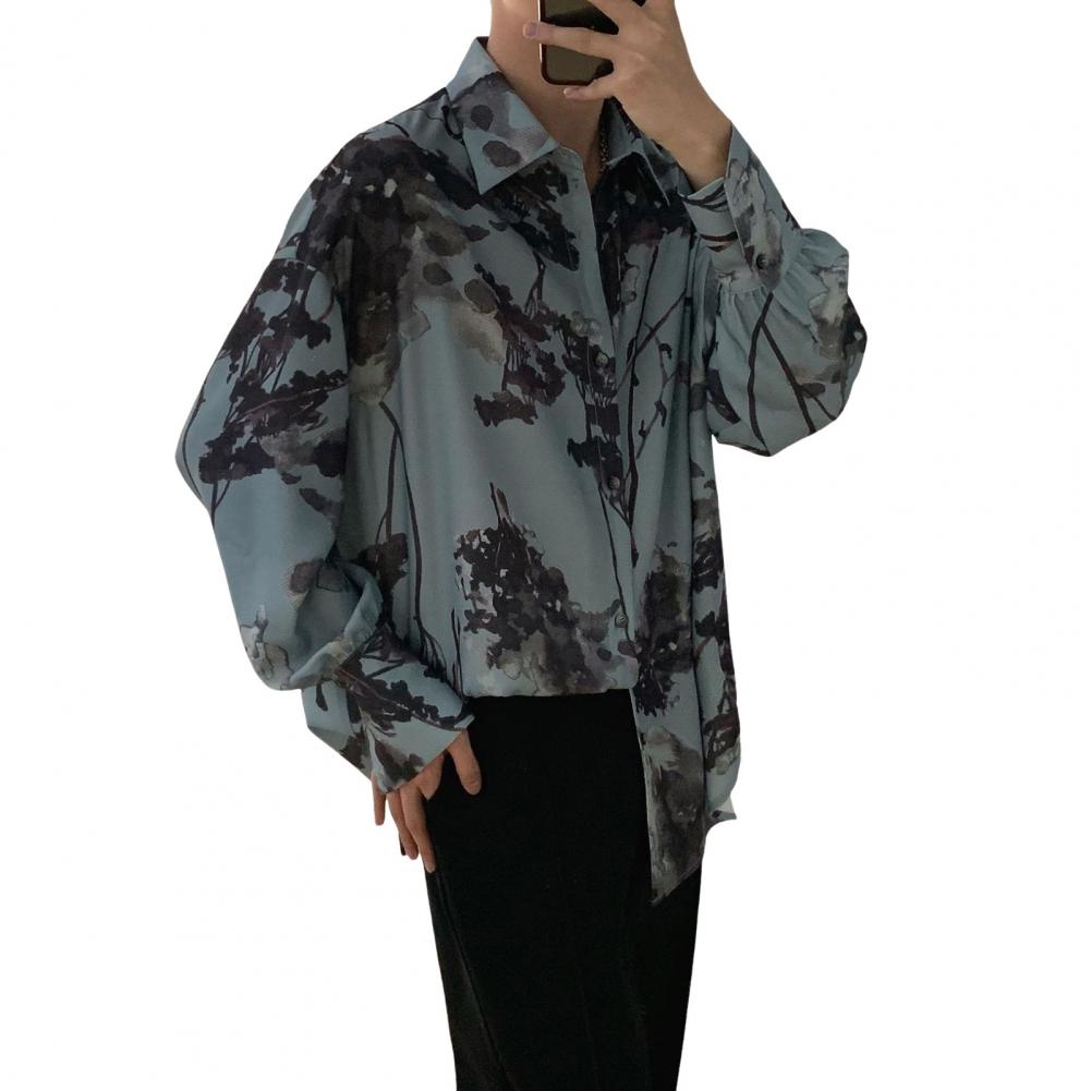 Pánská košile Jednořadá Tištěná Volná Límec s klopami Dlouhý rukáv Jednořadá Knoflíky Tenký Střední délka Kardigan Podzim Jaro