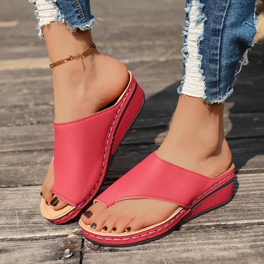 Formal Sandals For Women Wedge Heel Thick Soled Flip Flops Fashionable And Casual Solid Color Beach Wear Soft Sandals For Woman
