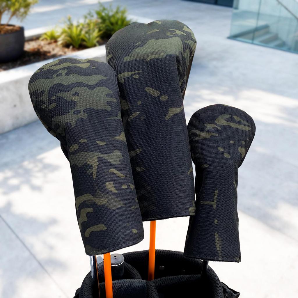 Waterproof Golf Headcovers for Drivers, Woods, Utilities, and UT Clubs, Include Club Number Tags, Fits 440cc and 460cc Drivers, Camouflage Nylon (Blac