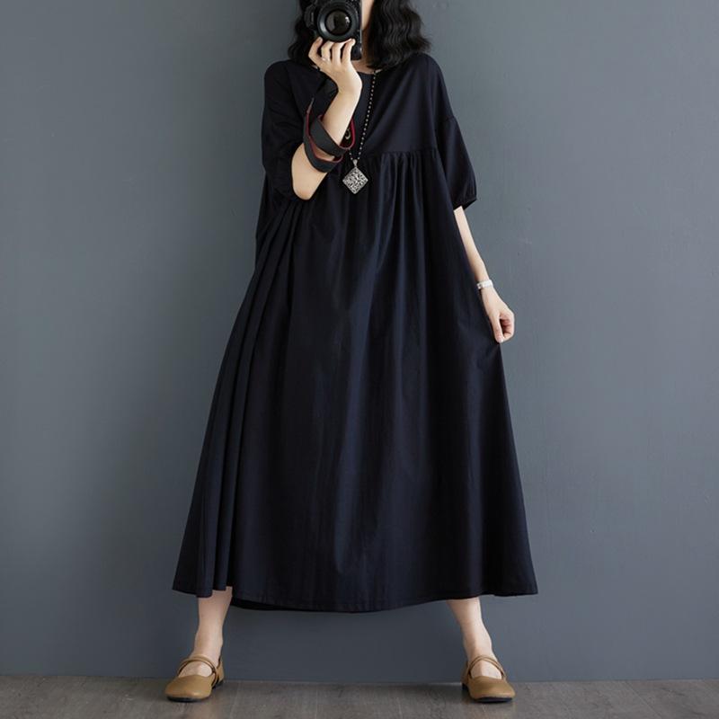 

Johnature Летнее платье Женское морское отпускное свободное платье Повседневное простое О-образное платье с коротким рукавом Свободное женское платье L