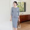 Women's Blue-grey 3/4 Sleeve Business Suit Set
