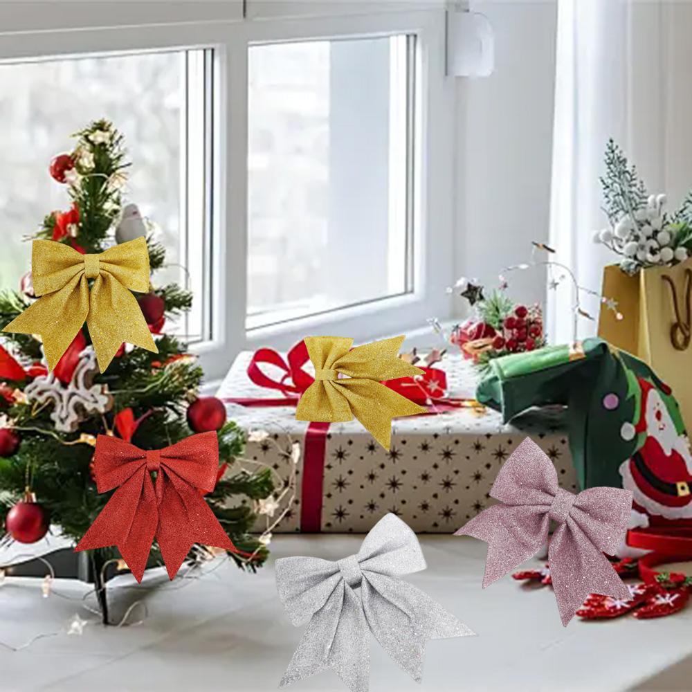 4pcs Christmas Sequin Bows, Xmas Wreaths Mini Bows Christmas Tree Bows Christmas Decorative Bows Ornaments New Year Festive