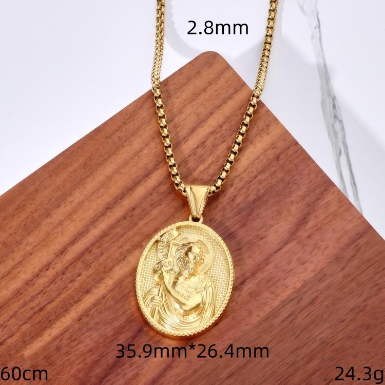 Vintage Trendy Christian Face Gold Plated Stainless Steel God Pendant Necklace Jesus Portrait Gift