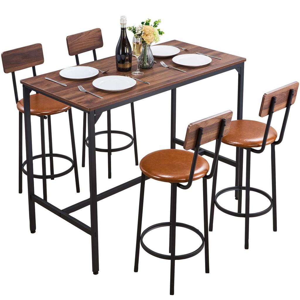 VEVOR Bar Table, 5PCS 1193.8mm Bars Tables Set, Bar Tables and Chair Set with Rounded Edge Design
