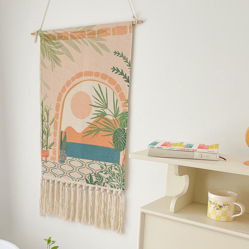 Indian Hand-woven Homestay Fringed Tapestry Decoration Nordic Meter Box Hanging Fabric Background Cloth Bedroom Hanging Cloth