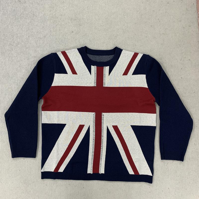 Европейский и американский осенне-зимний простой повседневный свободный унисекс джемпер с круглым вырезом, жаккардовый вязаный, контрастных цветов XL