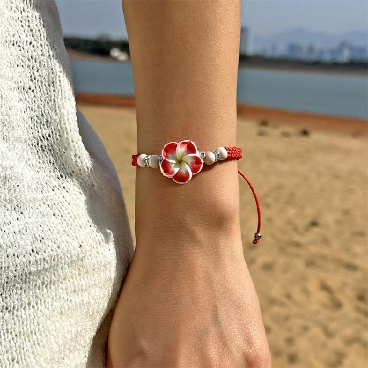 Flower Bracelet Handmade Soft Clay Woven Jewelry Adjustable Tropical Plumeria Wristband Bohemian Beach Party Accessories