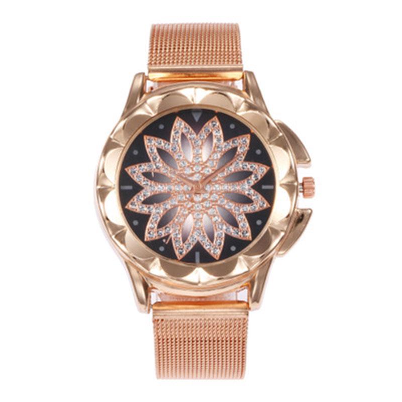 Gold Rose Crystal Flower Women Watches Ladies Quartz Alloy Mesh Watch New