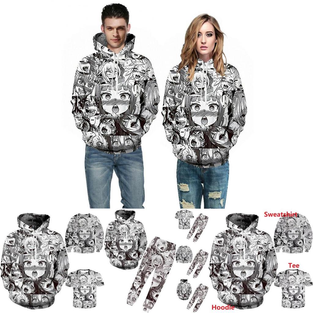 Ahegao Anime Face Hoodie And Pants Creative 3d Printed Jogger Suit For Men And Women