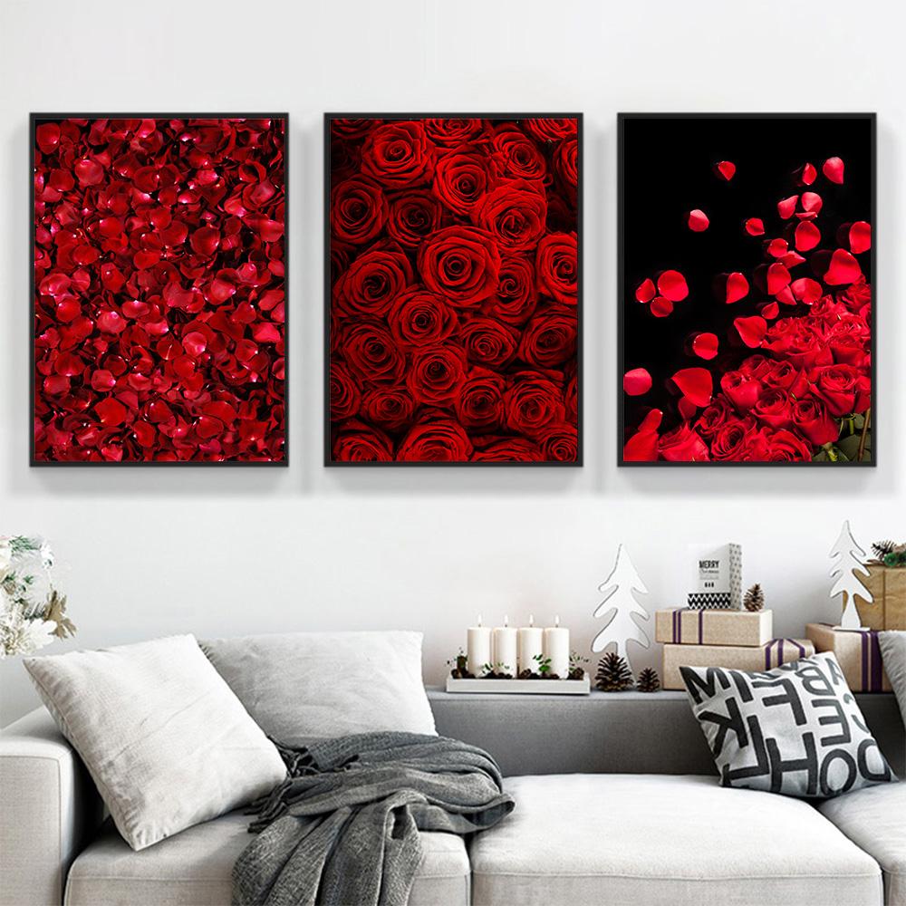 Modern Romantic Red Rose Petals Posters and Prints Canvas Painting Nordic Wall Art Pictures for Living Room Home Decoration