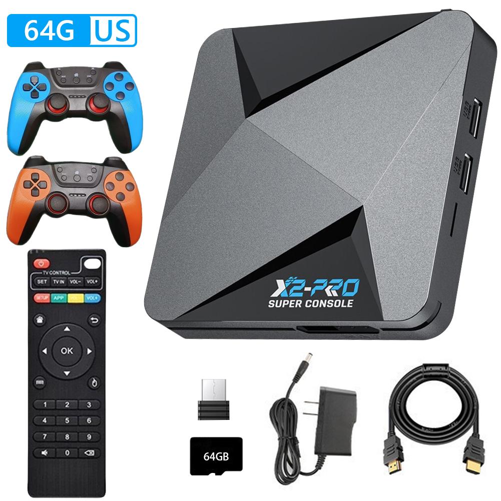 New X2 PRO Retro Game Console 64/128/256GB 4K TV Box Built-in 65000+ Games with 2 Gamepads Wireless Controllers Arcade EU US