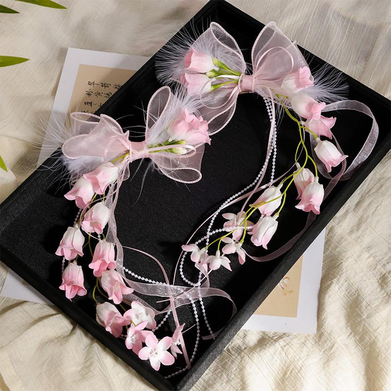 Mesh Bow Hairpin Children's Mori Princess Hair Accessories Hairpin Girls Ribbon Braided Hair Headgear