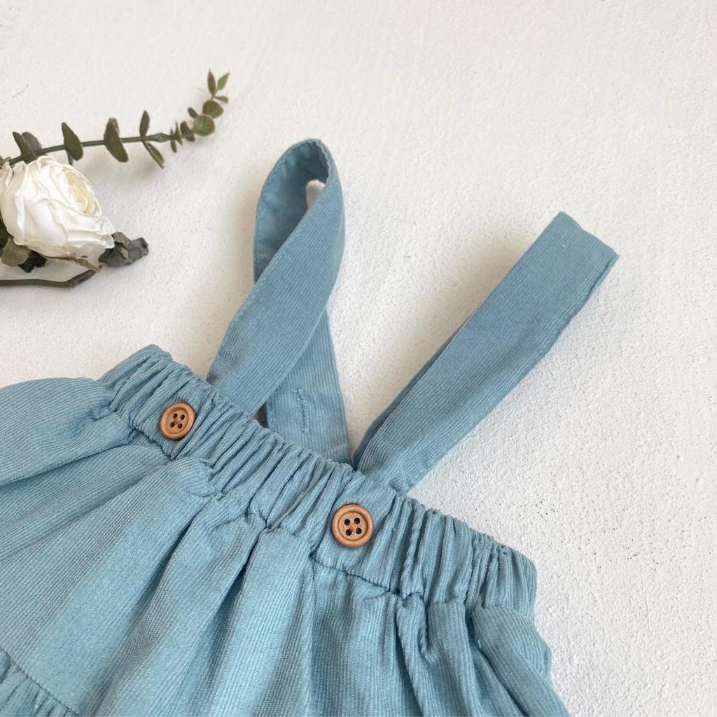 2025 Korean Baby Girl Corduroy Overall Dress with Diaper Cover - Pure Cotton Romper Skirt Style