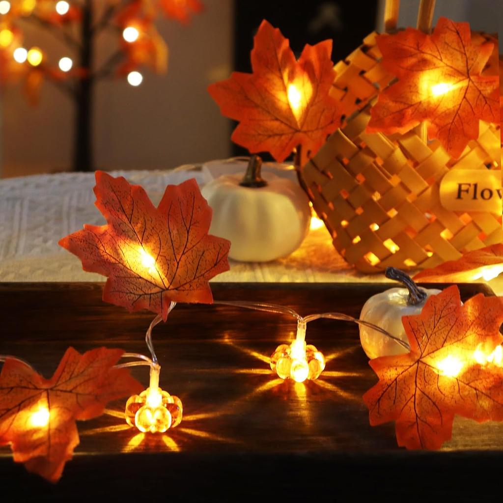 1pc Halloween 3D Pumpkin & Maple Leaves String Lights Decorative Lamp For Home Thanksgiving Harvest Autumn Indoor Festival Decor