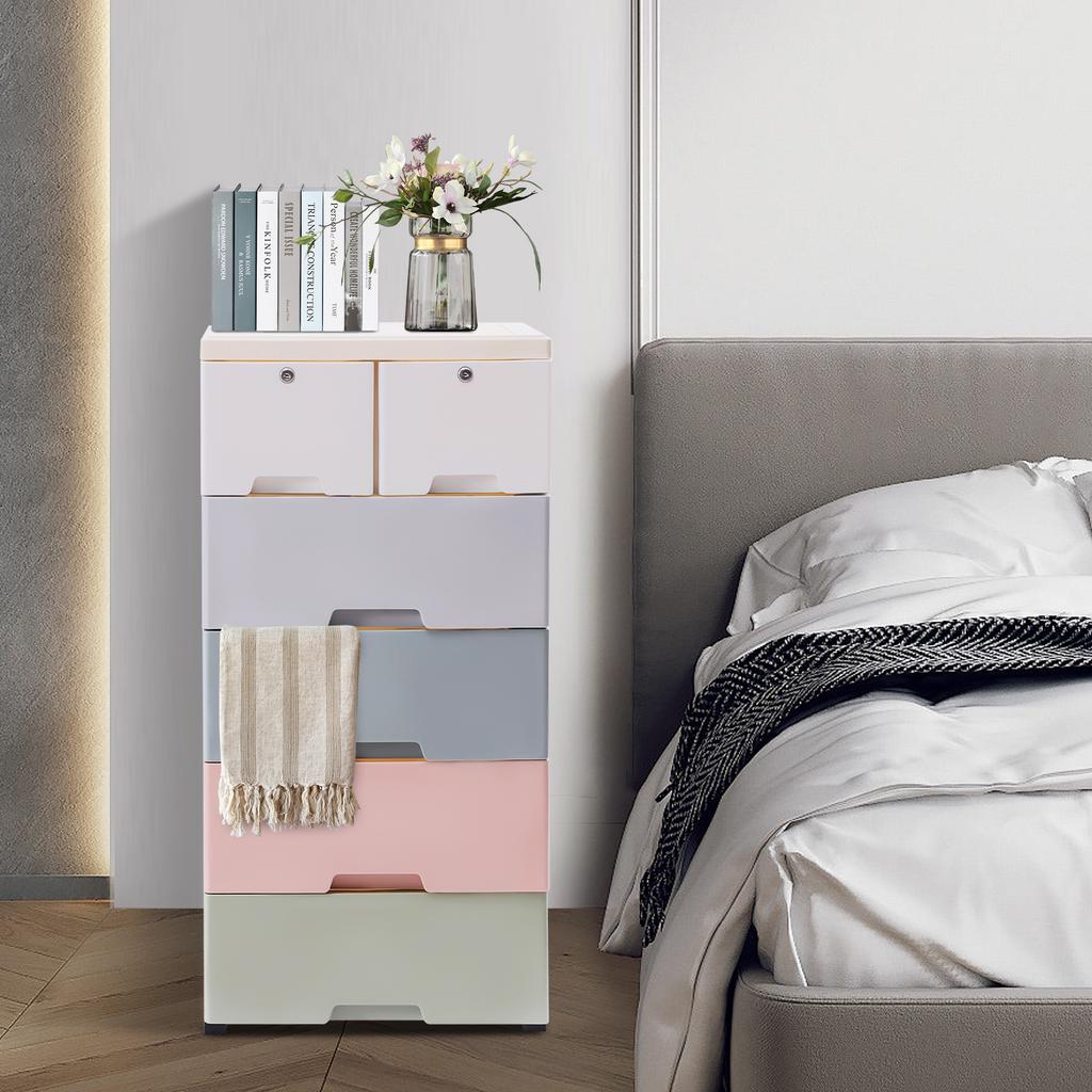 6-Drawer Storage Cabinet, Tall Dresser Organizer with Removable Drawers, Modern Closet Organizer for Bedroom, Playroom, Office