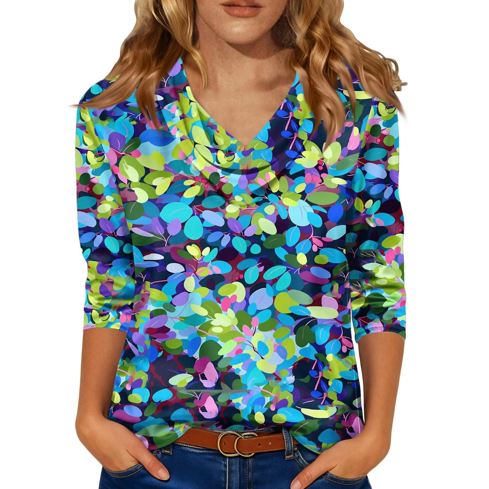 Блузка для женщин нарядная с рукавом 3/4, рубашки для делового кэжуал, топы S синий