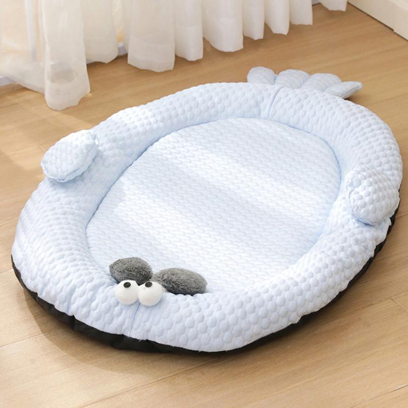 Summer Pet Cooling Pad Ice Silk Breathable Dog Cat Bed Anti-Heat Oval Mat For Small Medium Large Pets With Non-Slip Base