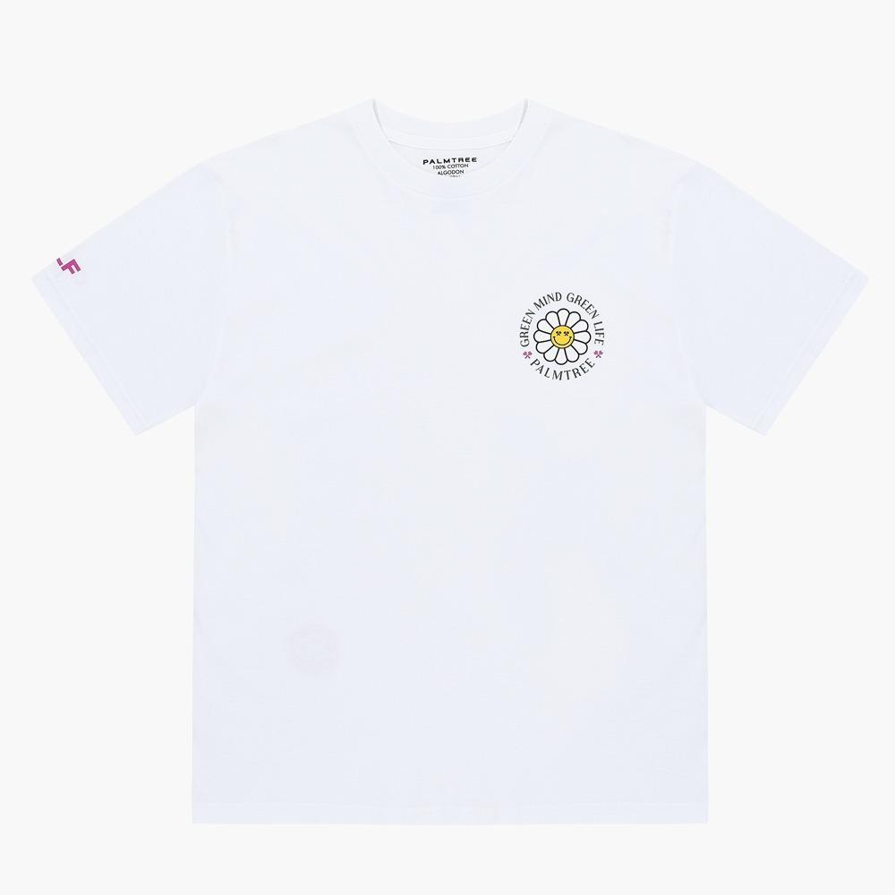 Palm Tree Golf Rounding Flower Short Sleeve T-Shirt White L