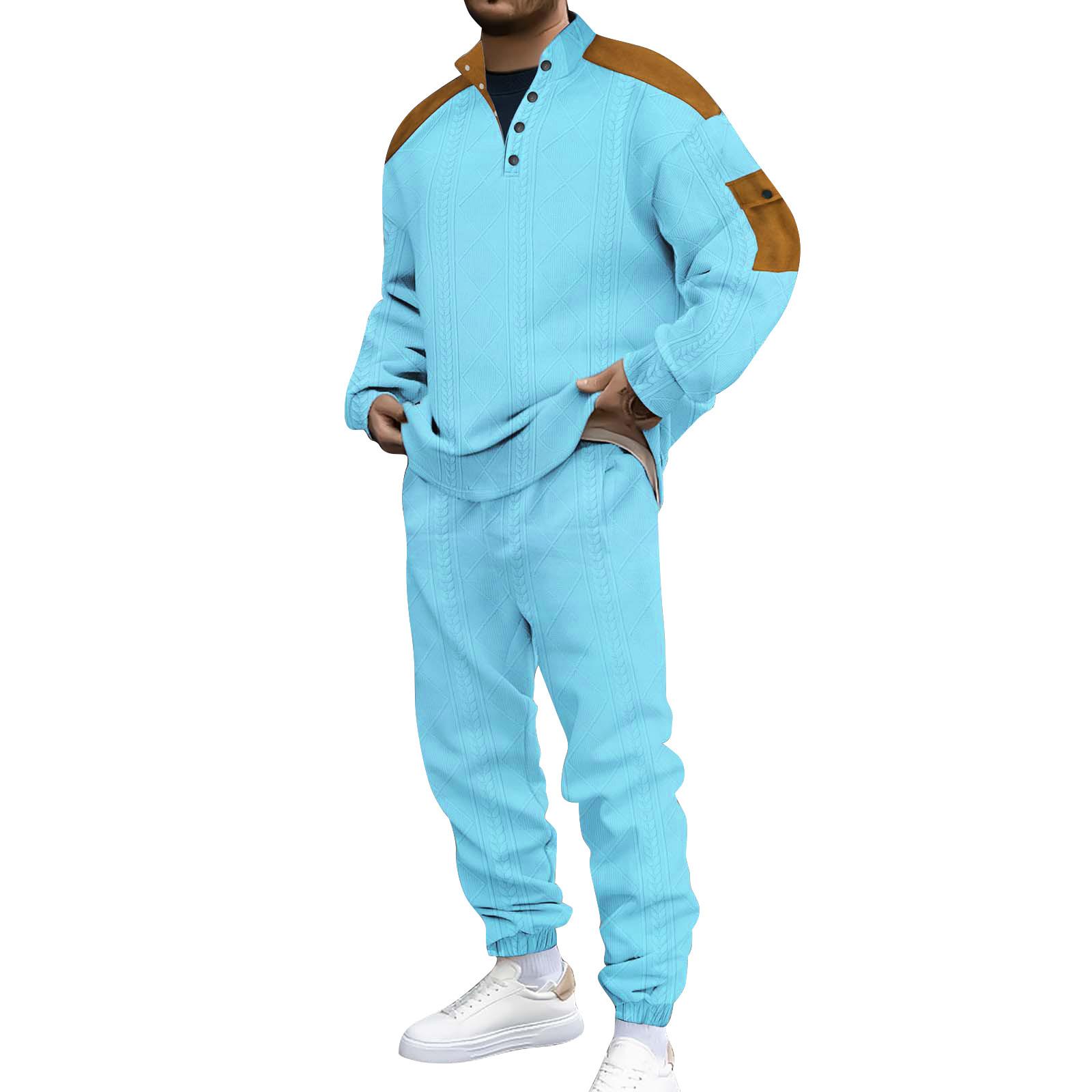 

Мужская однотонная стеганая толстовка с длинными рукавами, длинные брюки, толстовка с воротником-стойкой + спортивные брюки XL небесно-голубой