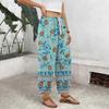 Women's Drawstring Wide Leg Printed Pants - Loose Fit Straight Leg Casual Trousers for Everyday Wear
